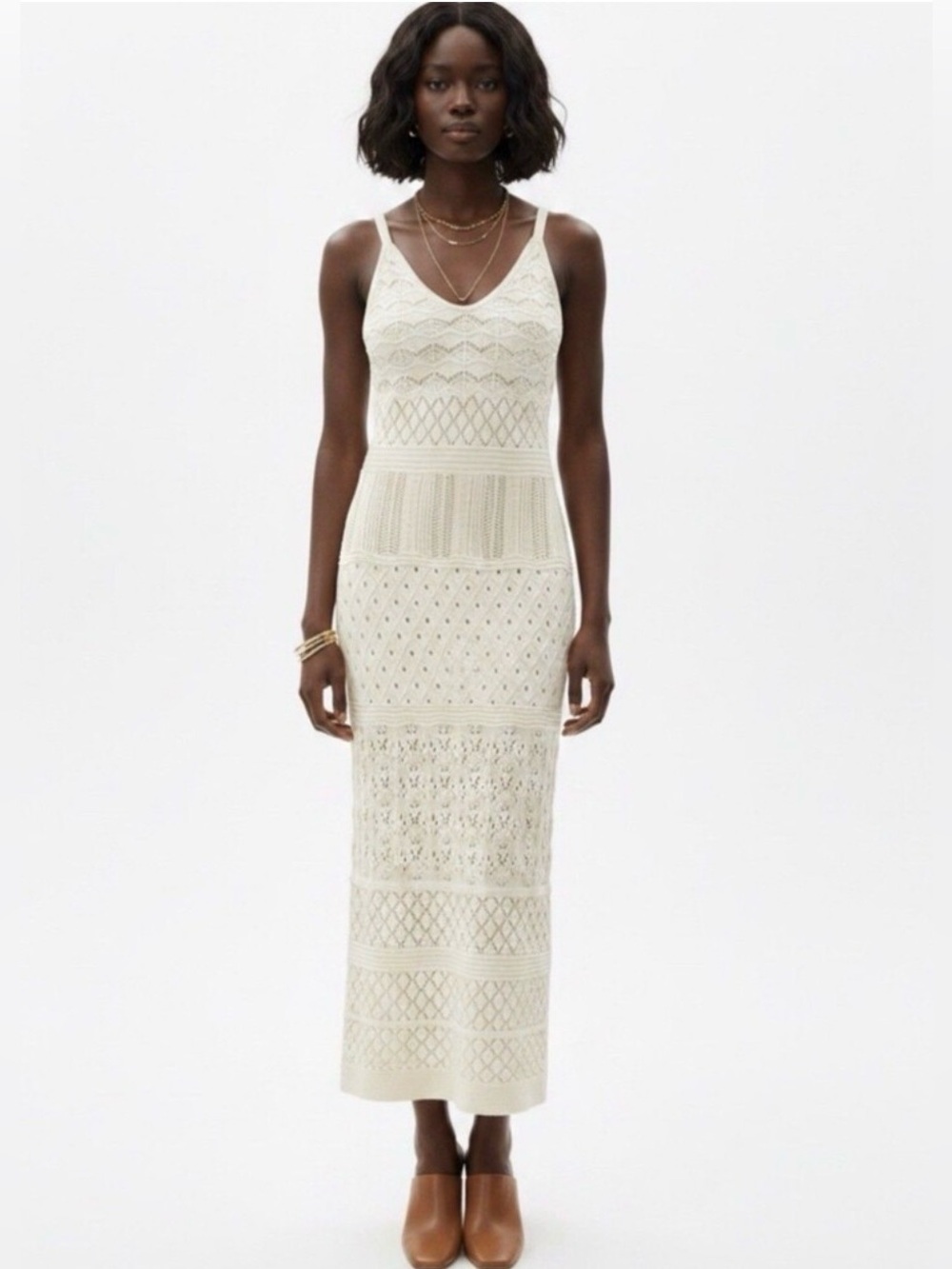 NWT Caroline Constas Openwork Crochet Knit Maxi Dress Ivory Cream Medium Chic - Picture 3 of 9